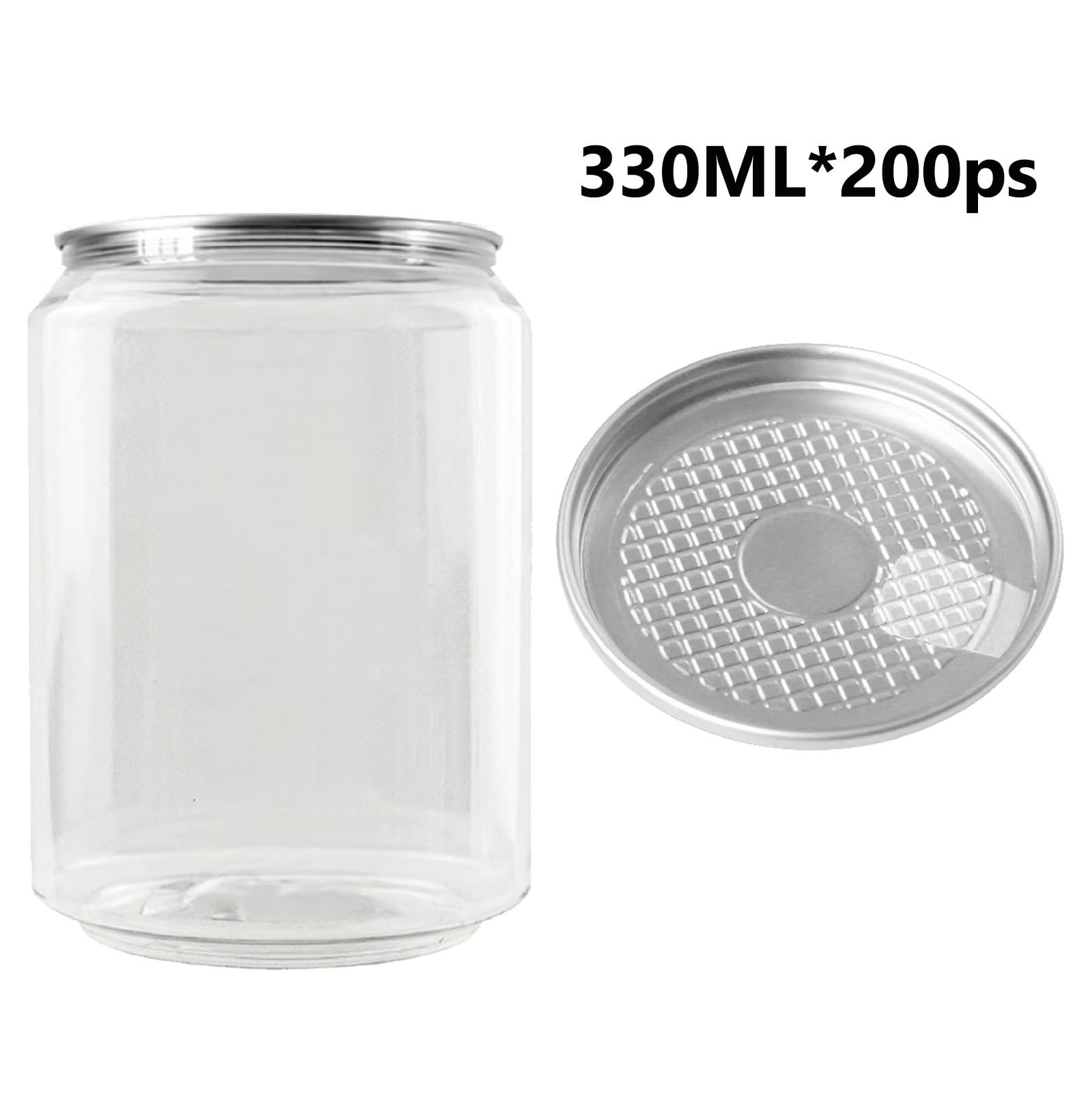 Dosenförmige, durchsichtige Getränkebehälter mit Deckel, Mehrzweck-Trinksaftflasche für Eiskaffee, Smoothies, Bier und Cocktails 200psx330ML