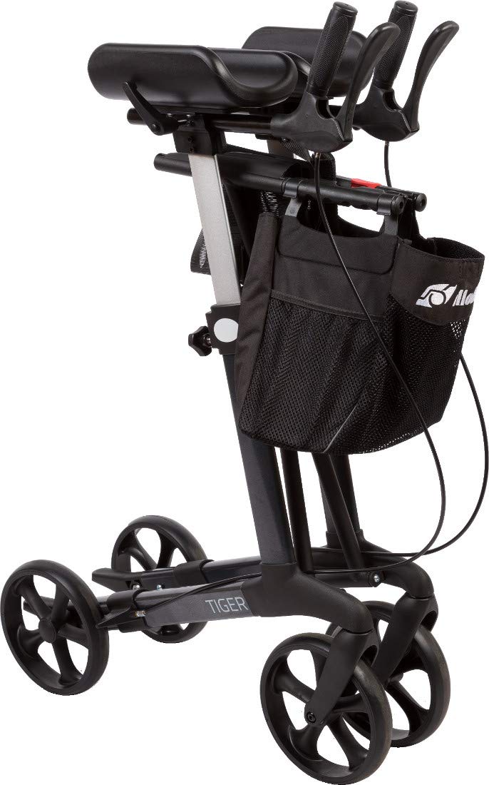 FabaCare Arthritis Rollator Set Tiger Aluminium, faltbarer Alurollator, gepolsterte Armauflagen, höhenverstellbarer Arthritsrollator, mit Tasche, mit FabaCare Sicherheitsreflektoren, Anthrazit
