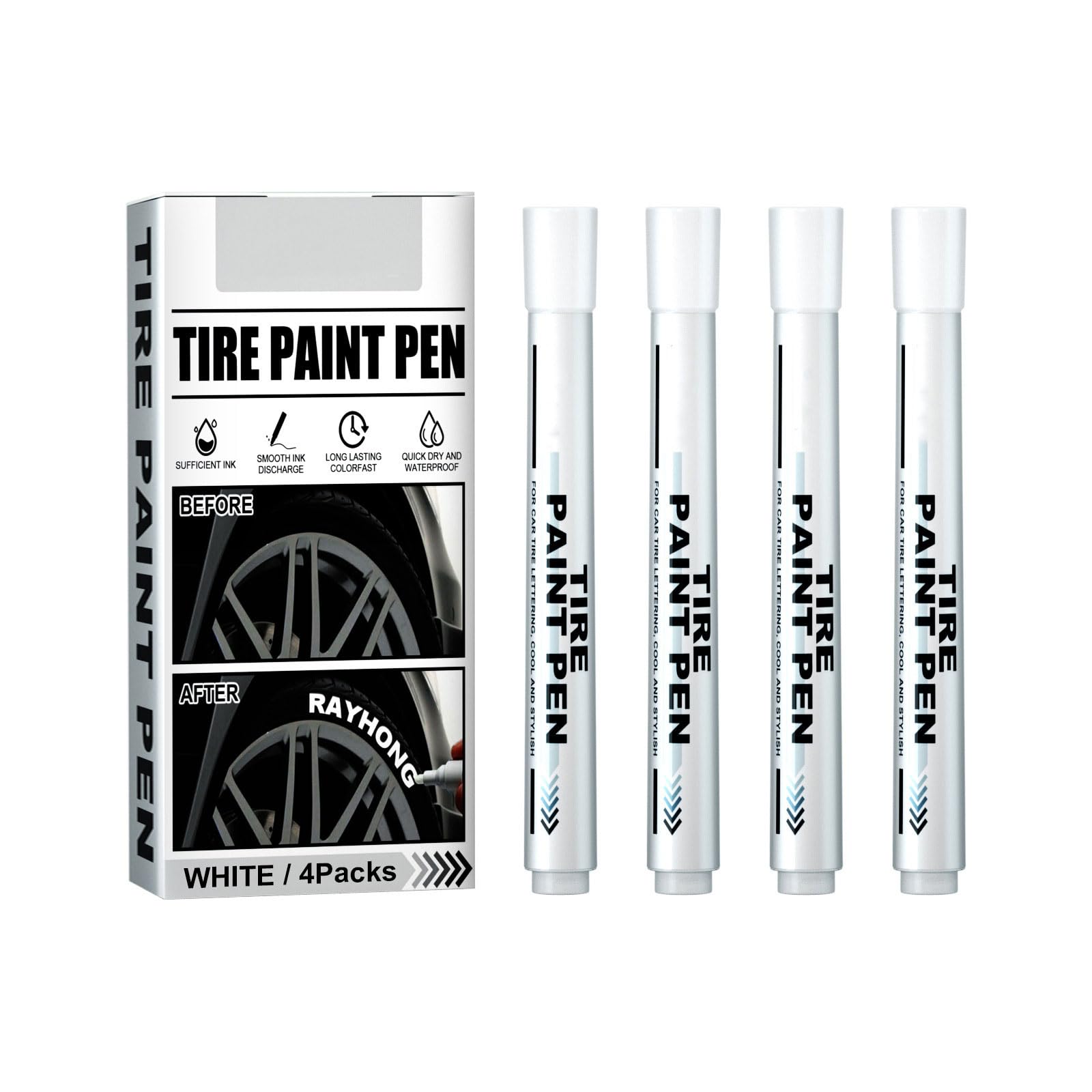 Diioomieeu White 4Pieces Paint Pen For Car Tires, Paint Pen Waterproof Tire Marker Lettering Paint Pen
