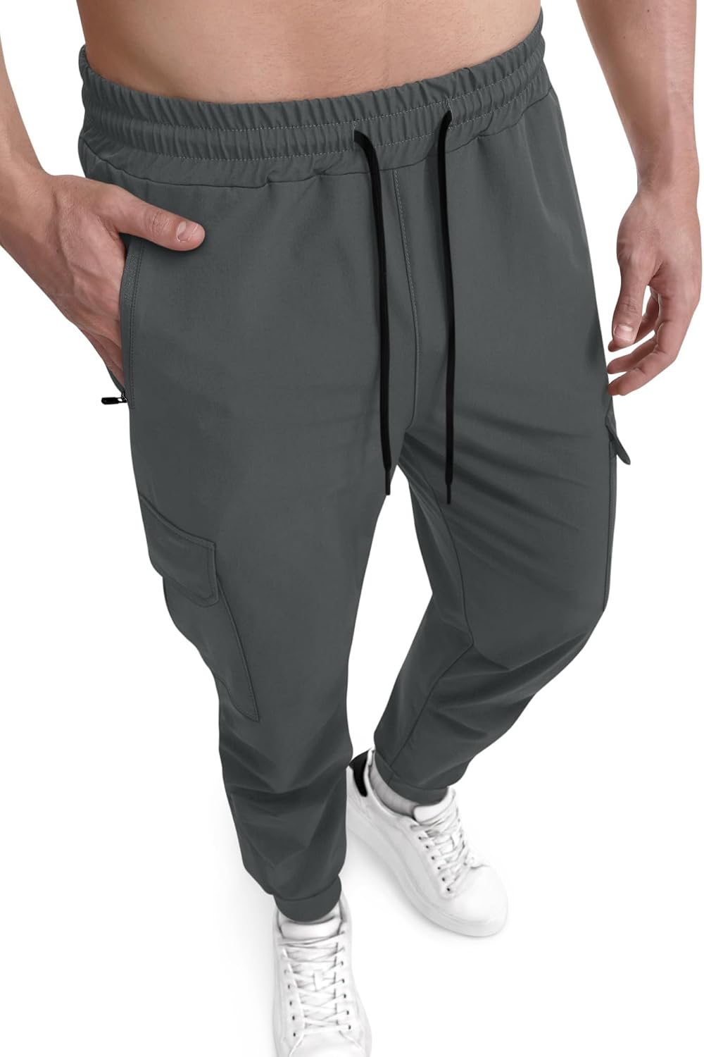 Mens Cargo Jogger Pants Slim Fit Tactical Stretch Tapered Sweatpants Elastic Waistband 5 Pockets Gym Trousers