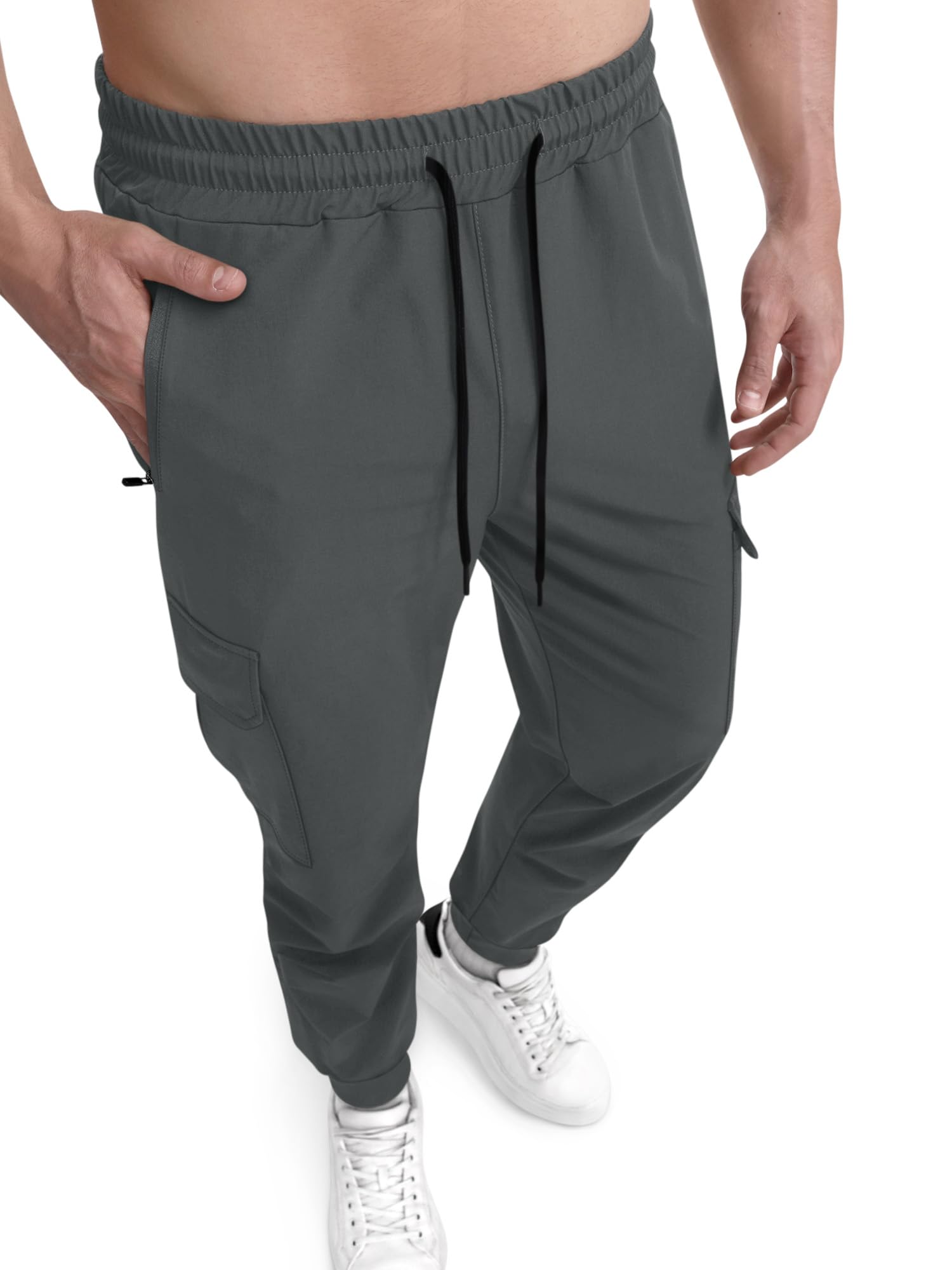 Mens Cargo Jogger Pants Slim Fit Tactical Stretch Tapered Sweatpants Elastic Waistband 5…