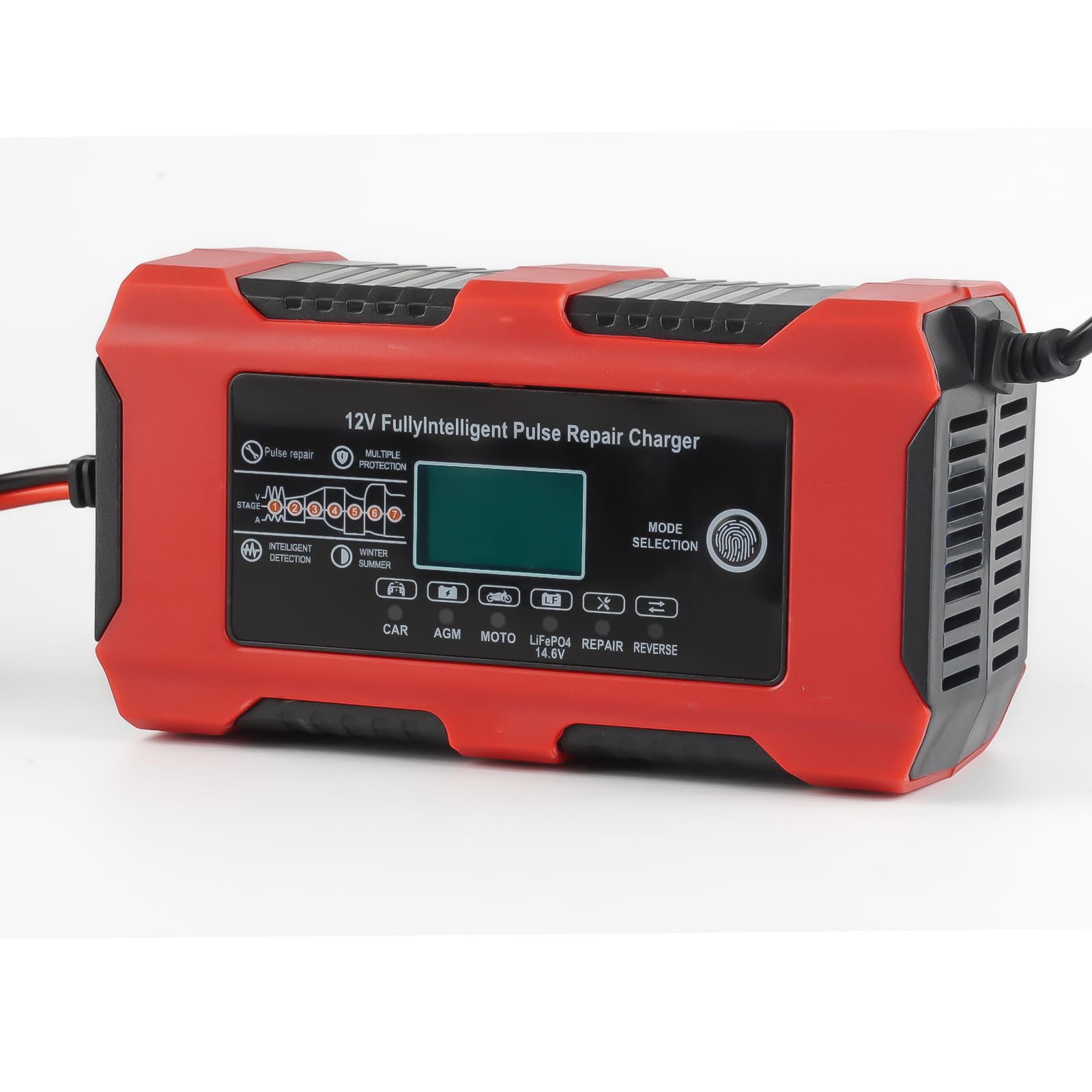 LIGBT Cargador de batería de coche 10 A, 12 V/24 V, cargador de batería inteligente totalmente automático, 7 niveles de carga con pantalla LCD, cargador de batería para coche, camión, moto