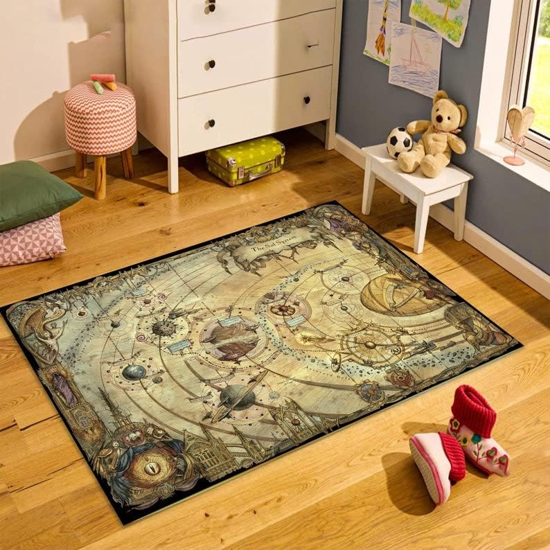 Solar System Rug, Solar System Old Map, World Map, Kids Rug, Solar System, Retro Solar System, Educational Rug, D179 (63”x90”)=160x230cm