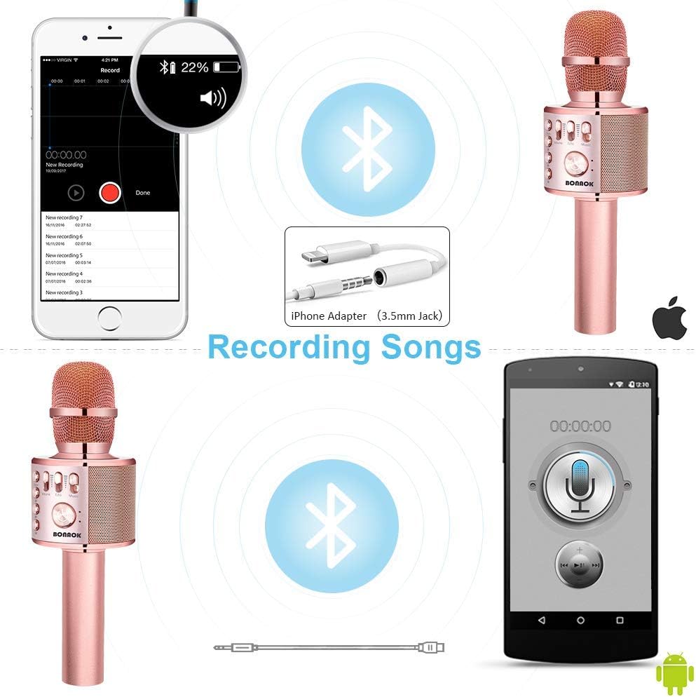 BONAOK Wireless Bluetooth Karaoke Microphone, 3-in-1 Portable Handheld Mic Speaker Machine for All Smartphones,Gifts to Girls Kids Adults All Age Q37(Champagne) : Musical Instruments