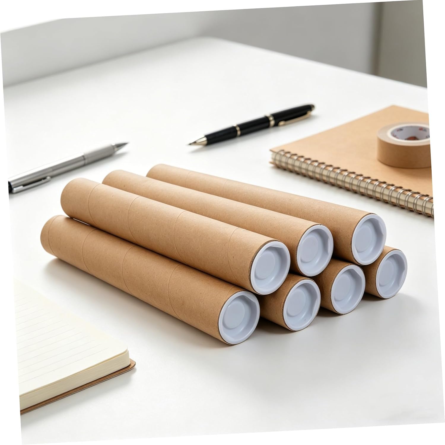 SECFOU 12 Pcs Mailing Tubes with Caps Kraft Paper Poster Tubes for Documents and Papers with Reliable Closure Space-saving Shipping and Transporting Containers