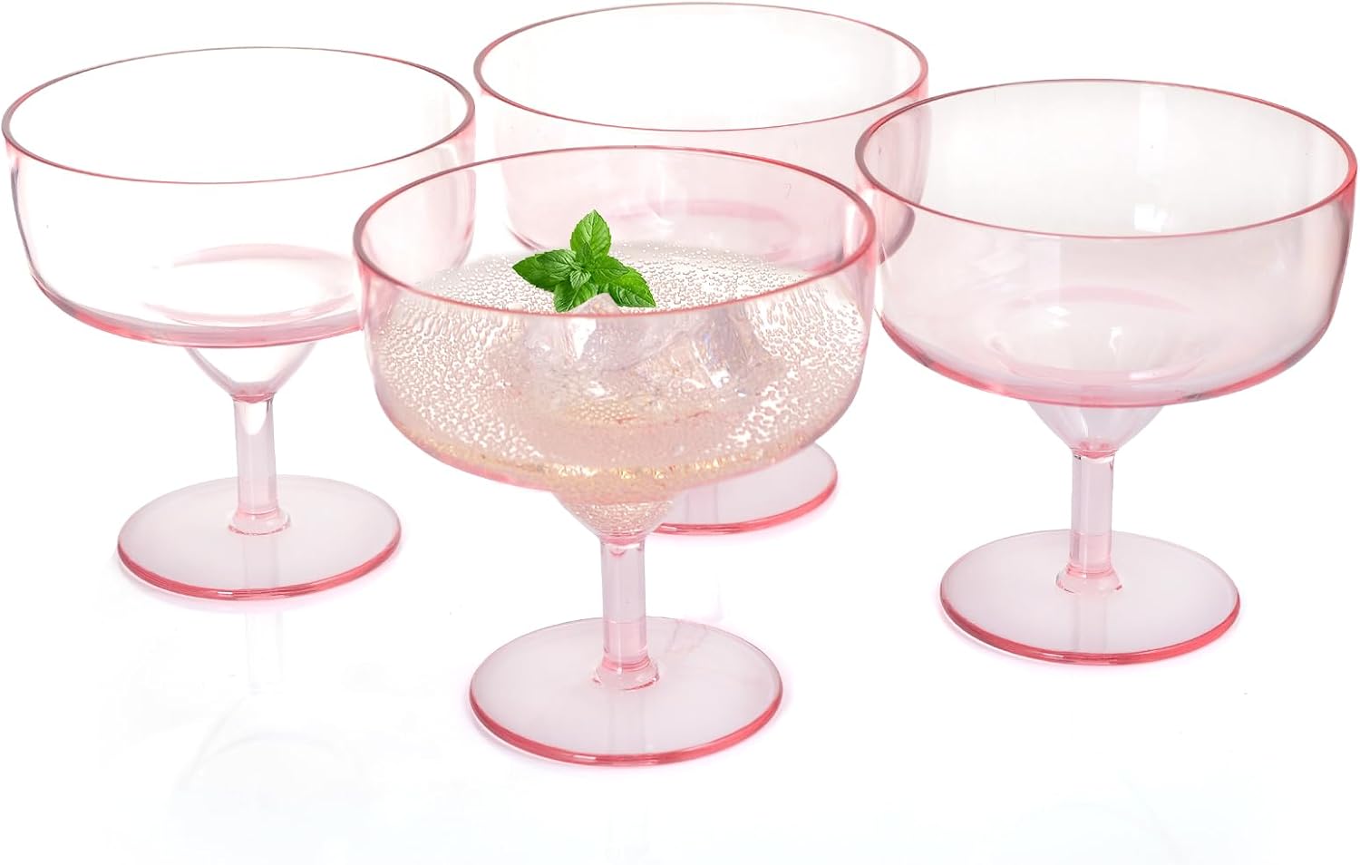 4 Pcs Pink Margarita Glasses Short Stem Martini Glasses Plastic Pink