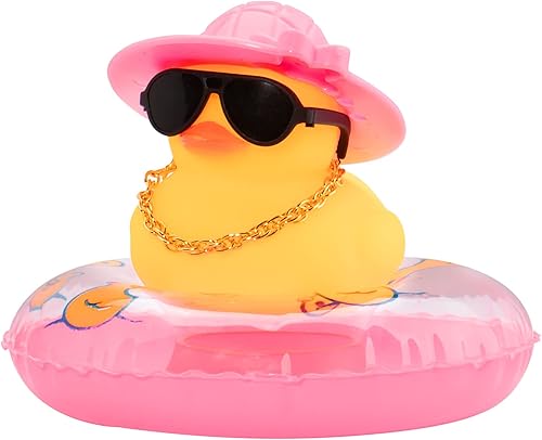 wonuu Decoración de pato de goma para automóvil, adorno para tablero de automóvil, accesorios de decoración de tablero con mini sombrero de flores,