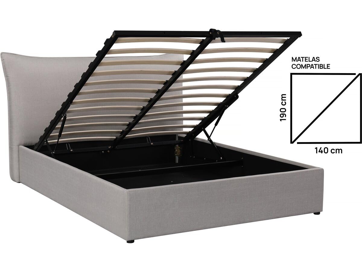 Habitat et Jardin Lit Coffre Double Megeve 140 x 200 cm - Gris