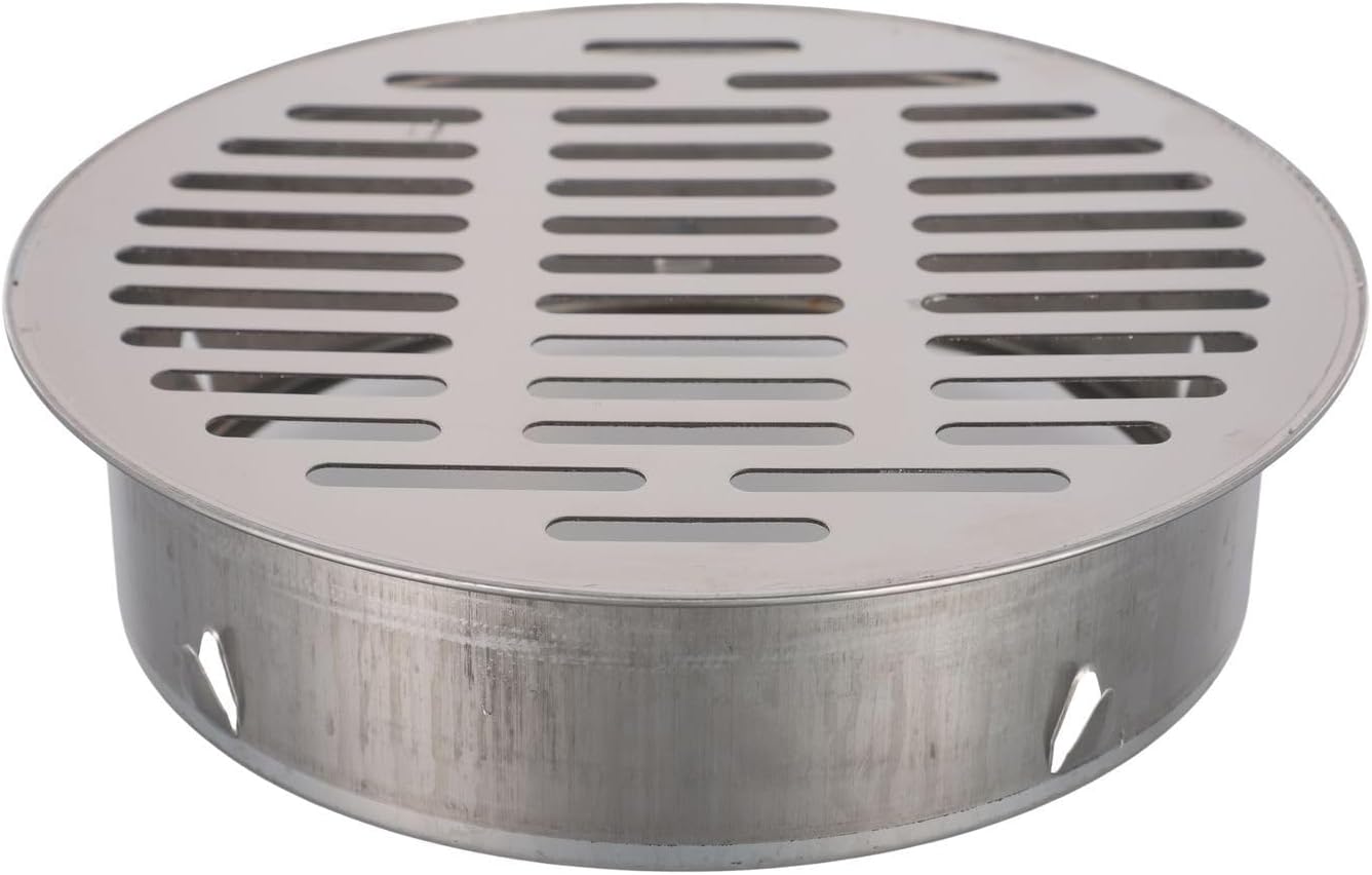 Stainless Steel Floor Drain Grate PVC Pipe Round Roof Drain Cover with Blocking Hollow Design for Outdoor Balcony Garden Drainage Sleeve Silver 200mm Pipe