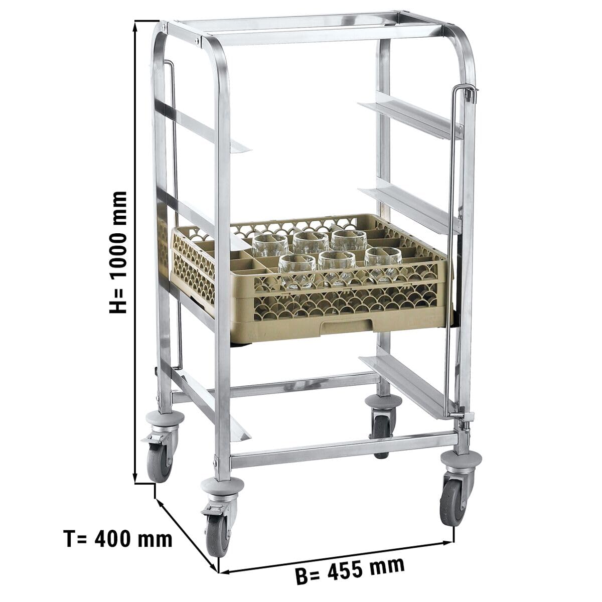 GGM Gastro | GKWH44 | Edelstahl Geschirrkorbwagen - für 4 Körbe Korbmaß: 400x400mm