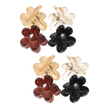 8pcs Mini Flower Jaw Hair Clips for Women Small Rhinestone Plastic Claw Clips with Firm Hold Durable Miniature Floral Hair Accessories in Transparent Caramel Black