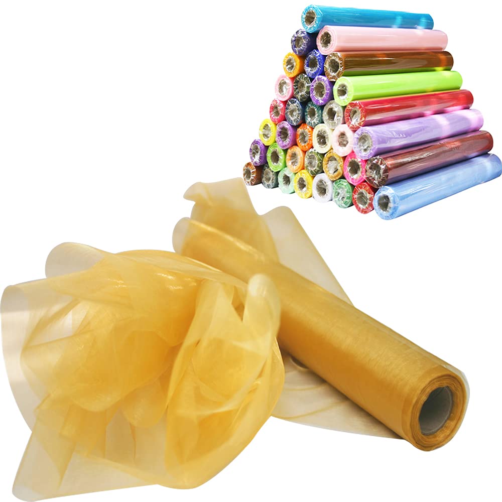 Time to Sparkle 70cm X 10M Organza Roll Sash Fabric Table Runner Sashes Chair Cover Bows Swags for Wedding Party - Precious Gold