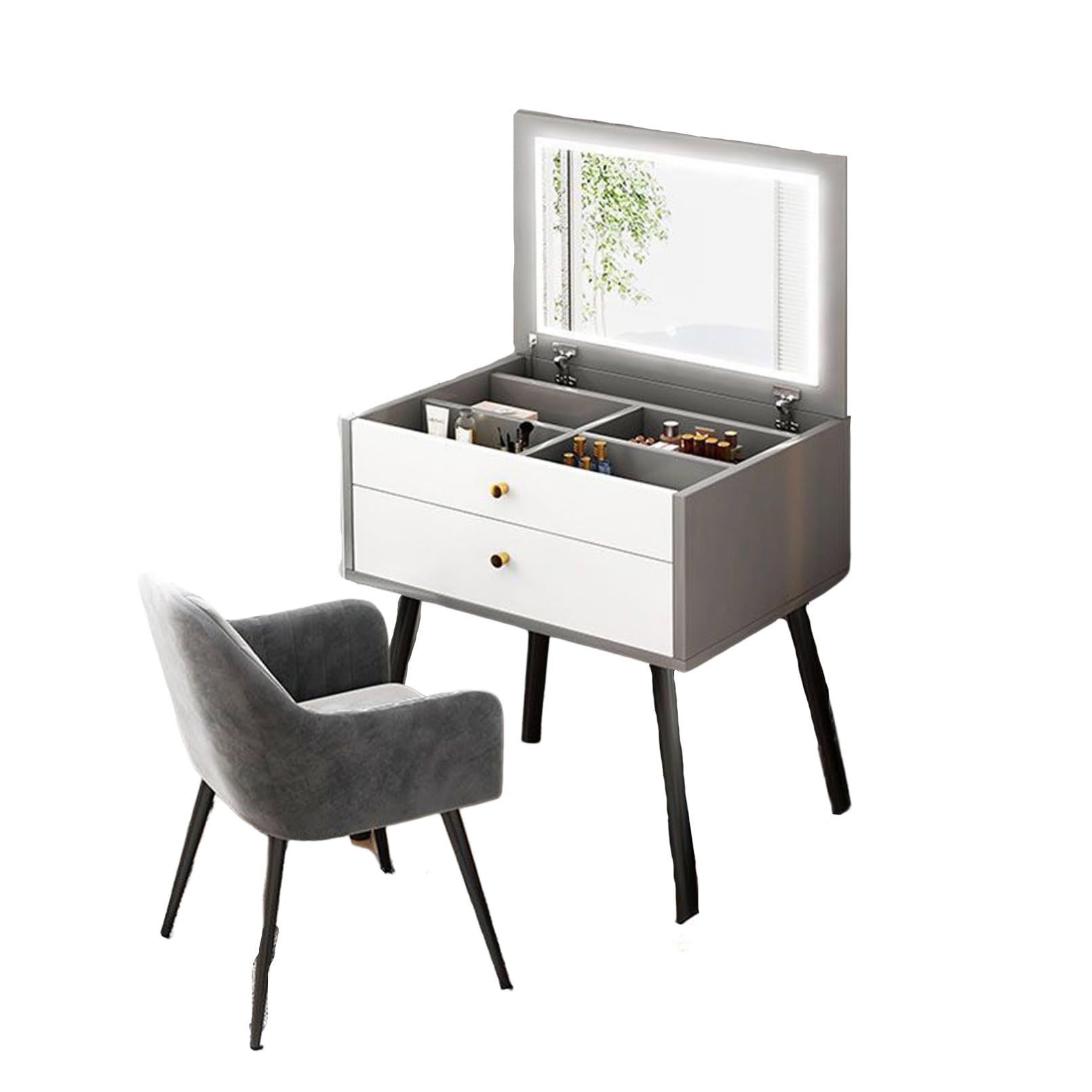 Tocador Flip Top JATIBOSH pequeño con espejo de maquillaje integrado mesa de dormitorio y taburete