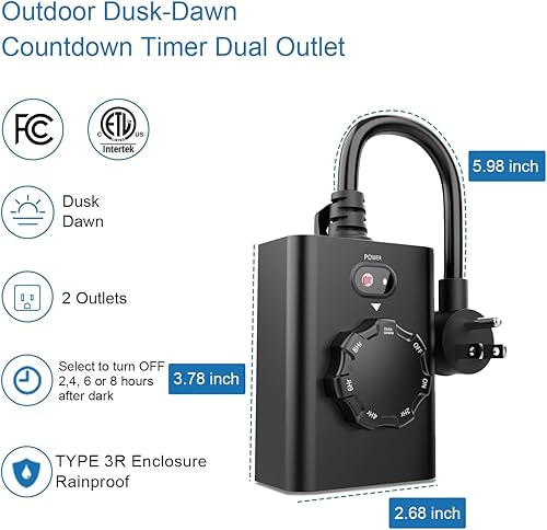 Miniatura 10 de New One Temporizador con sensor de luz para exteriores, impermeable, temporizador de atardecer a amanecer, 2 tomas de tierra, interruptor de enchufe