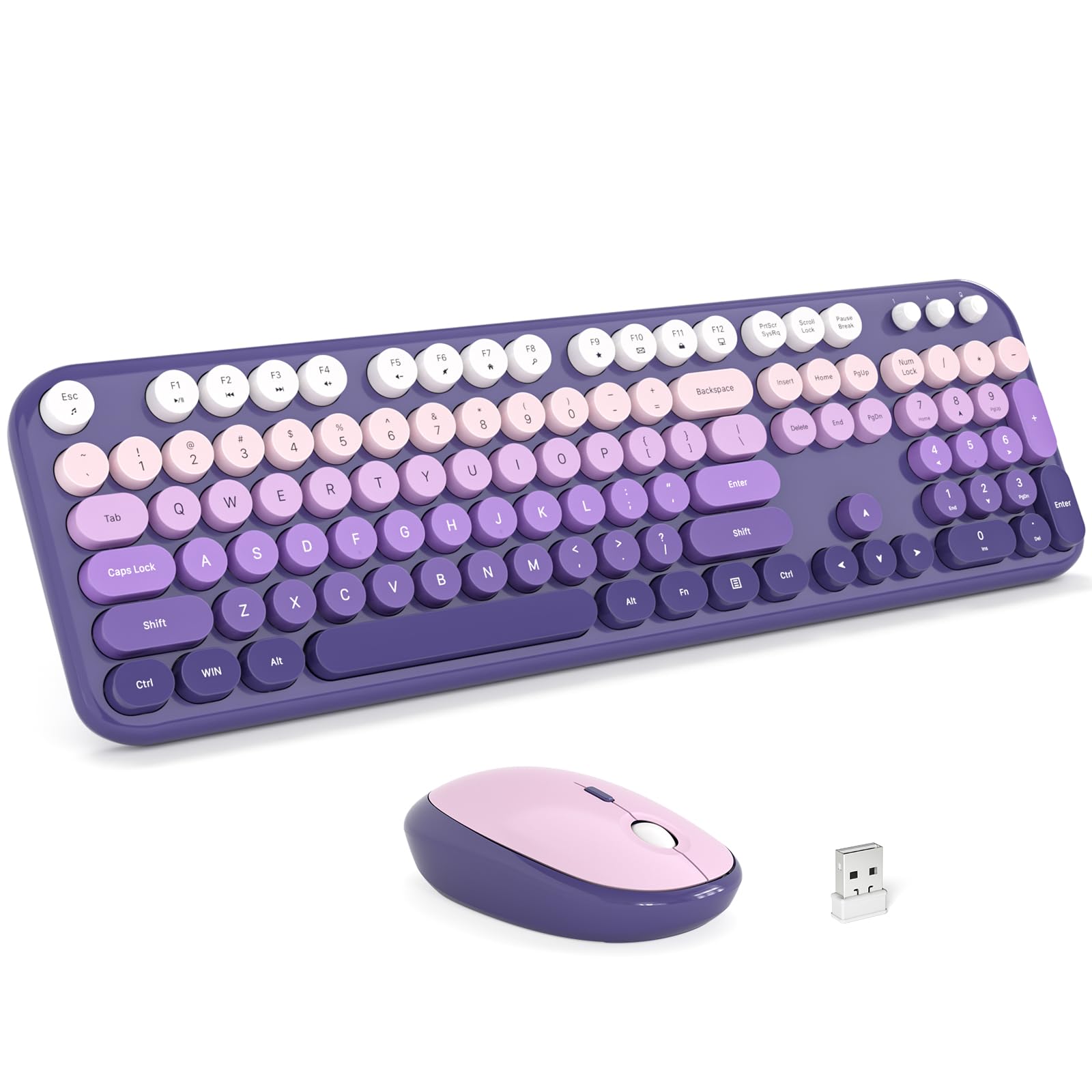MOFII Wireless Keyboard and Mouse Combo - Purple-Gradient Full-Sized Plug and Play Colorful Computer Keyboards - 104 Keys Round Keycap USB 2.4G Cute Keyboard for Windows/Laptop/Mac/Desktop/PC-image-49