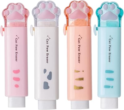 Cat Claw Eraser | Cat Paw Shaped Telescopic Eraser for School Supplies Sliding Mechanic Cartoon Appearance Design for Student Writing Office School Allystyle