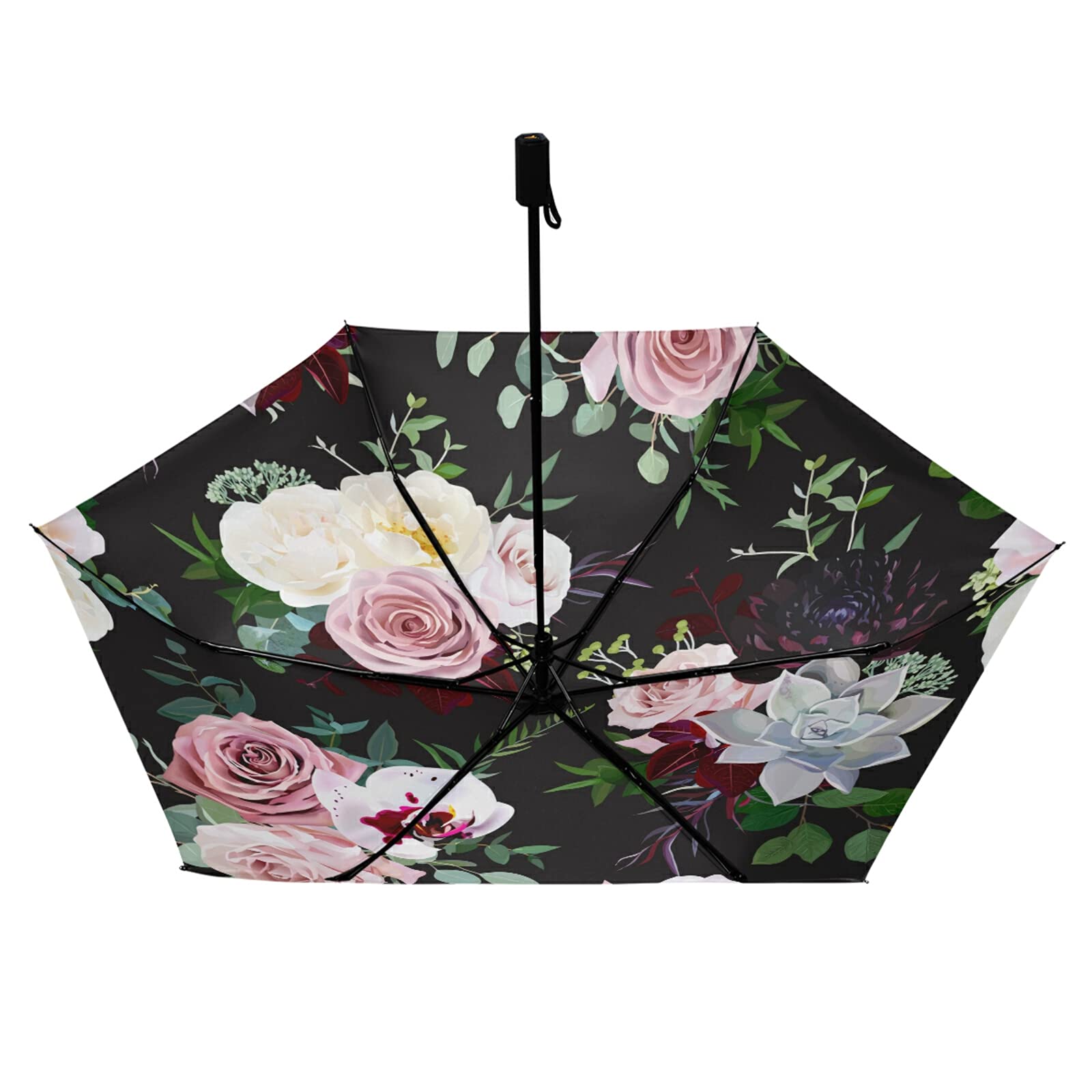 Parapluie pliable compact de qualité supérieure aux motifs roses - 8