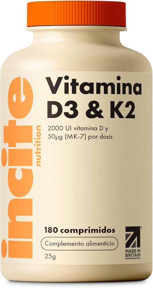 Incite Nutrition Vitamina D3 2000 UI + K2 MK-7 50 µg, 180 comprimidos