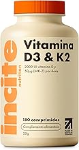 Incite Nutrition Vitamin D3 2000 IU & K2 (MK7) 50µg - 180 Premium Vegetarian Tablets - 6 Month Supply - High Potency & Quality Vitamin D3 & K2 - Made in the UK