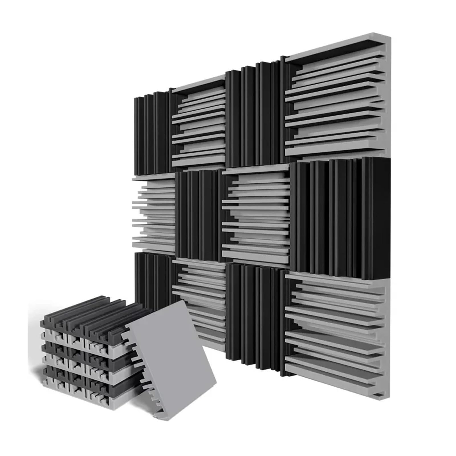 Pannelli Fonoassorbenti Per Pareti 24Pcs Studio Acoustic Foam Sound Absorbing Noise Insulation Proofing Treatment Panels 25x25x5cm(12Black12Grey)