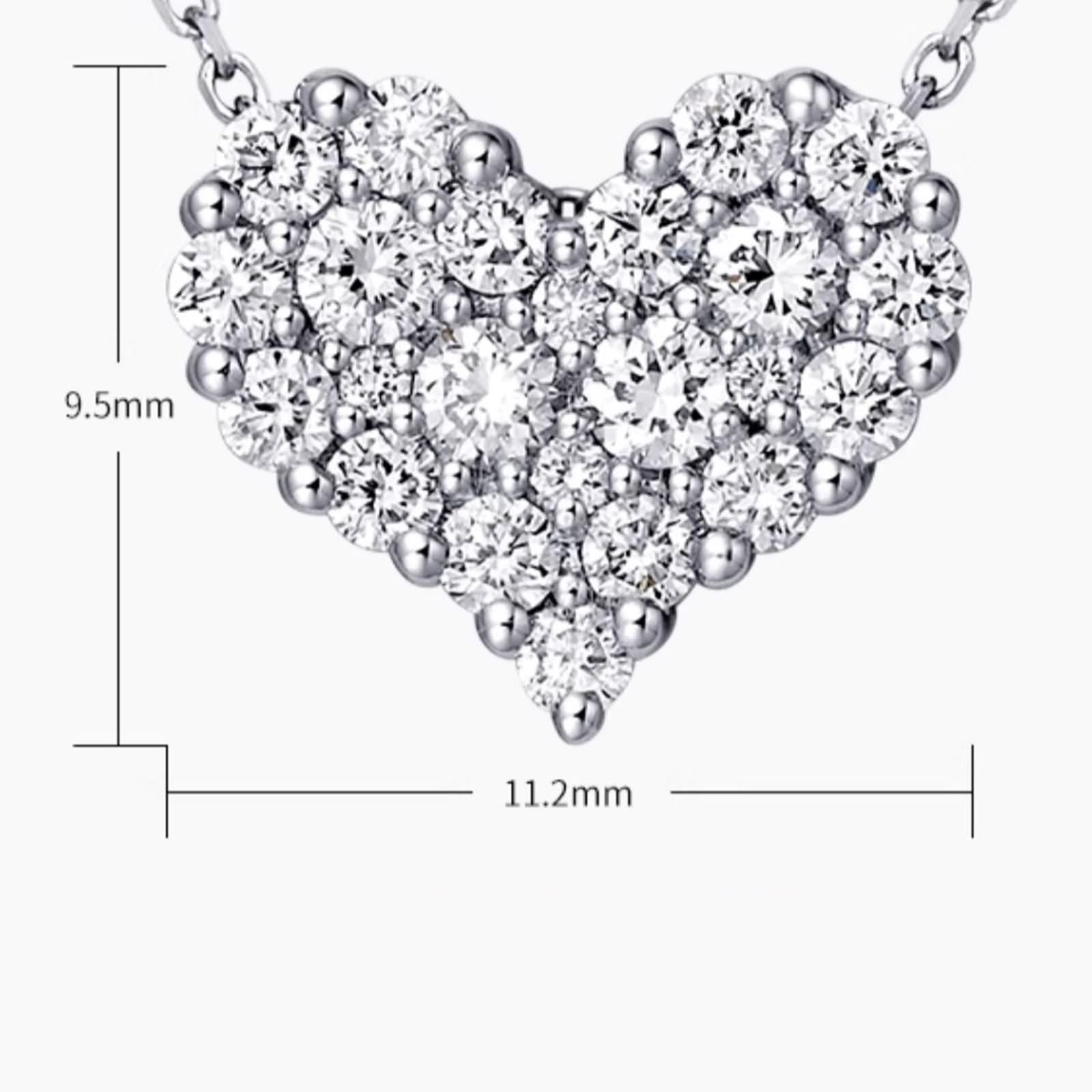 Collar de cadena de eslabones para mujer, collar con colgante de corazón de lujo con diamante redondo de 9 quilates, 14 quilates y 18 quilates de oro blanco