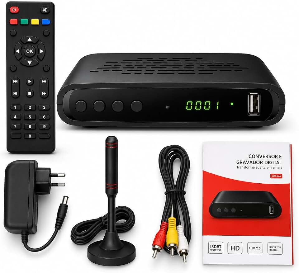 Conversor Digital Full HD Para TV Com Gravador PVR HDMI AV Antena Inclusa Receptor TV Digital Bivolt