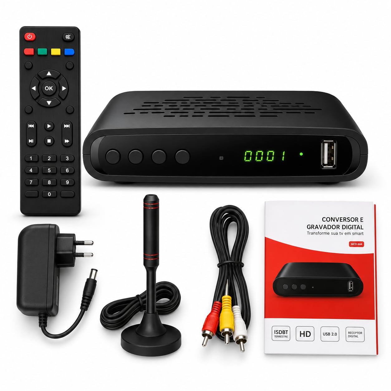 Conversor Digital Full HD Para TV Com Gravador PVR HDMI AV Antena Inclusa Receptor TV