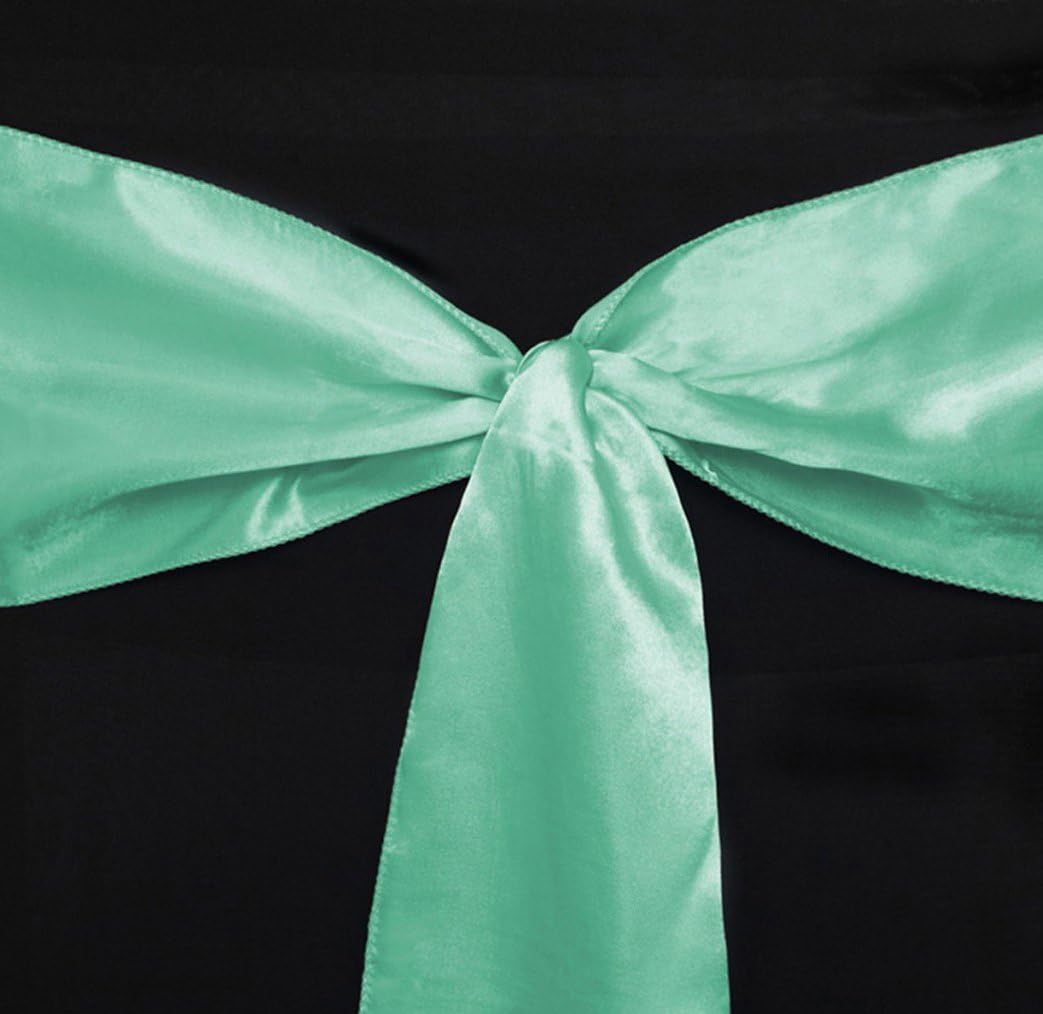 MDS-MEGADECORSUPPLY Set of 50 Satin Chair Sashes Bow sash and 10 Satin Table Runner - Mint Color