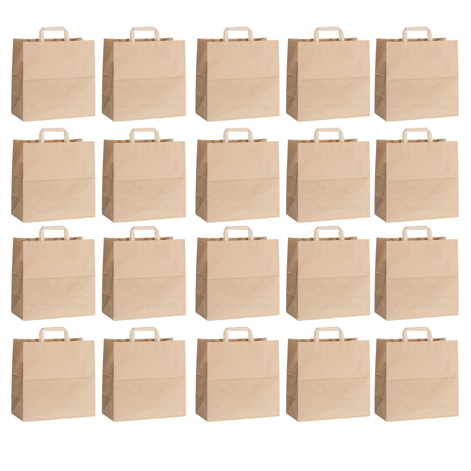 50 Pièces Sacs Shopping Papier Fond Plat Sacs Courses Papier Plates Réutilisables pour Boutiques Emballage Repas à Emporter Mariages, 39 X 36 X 19 Cm