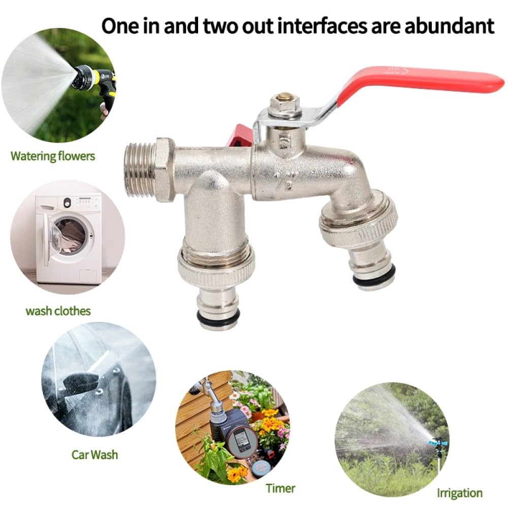 Conector de tubería de Agua de 1/2 '' Adaptador de Agua de 2 1 vías Manguera de jardín Grifo de riego Válvula de Repuesto Grifo de Ajuste, F