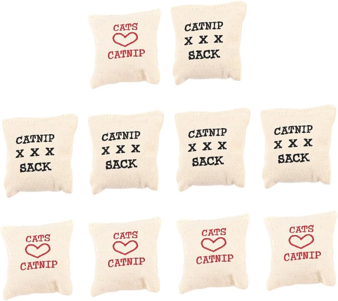 10pcs Catnip Canvas Sachets Filled with Cotton Interactive Cat for Pet Supplies Stuffed Playthings to Reduce Furniture Damage Random Khaki Styles