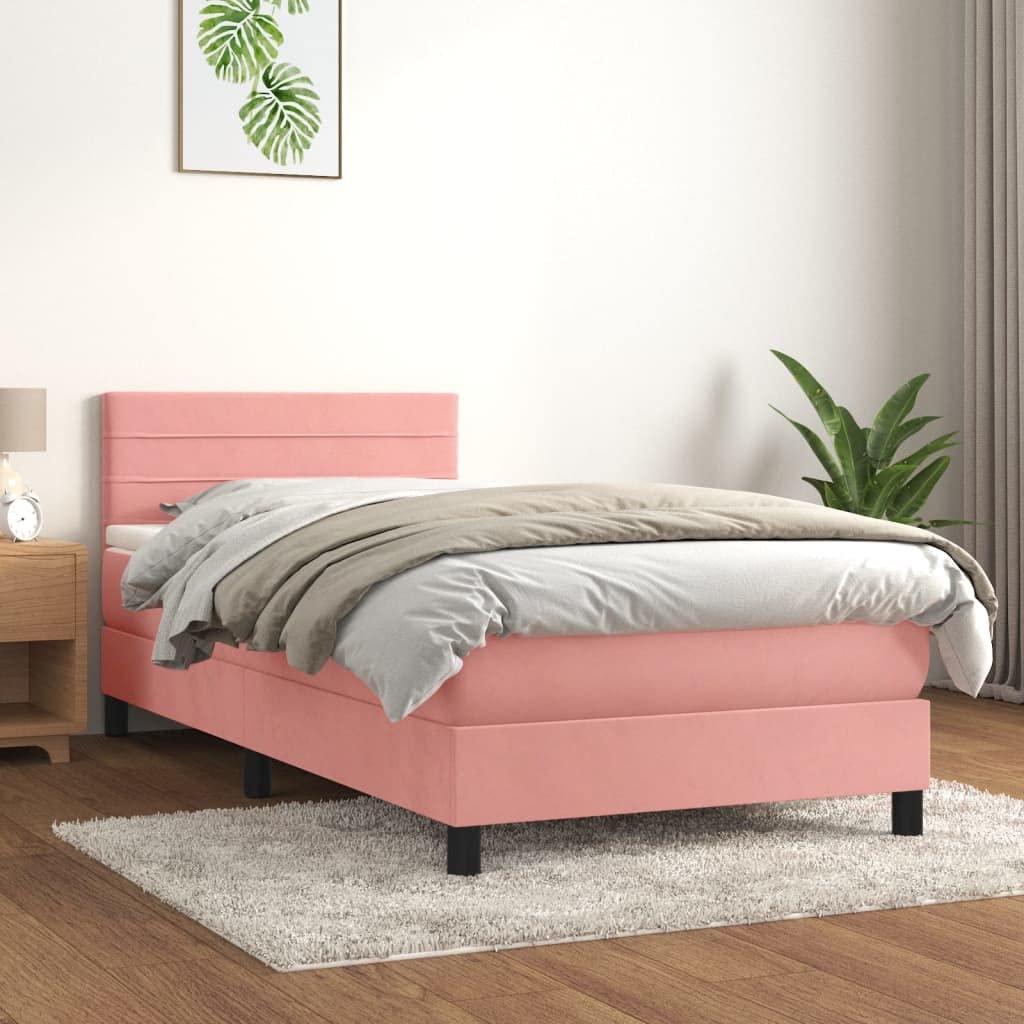 Samt verstellbares Kopfteil Boxspringbett 90x200 cm Rosa