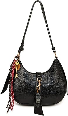 Small Crescent Shoulder Bags for Women, Mini Retro Tote Cute Leather Handbag Purse Underarm Clutch Purse with Zipper