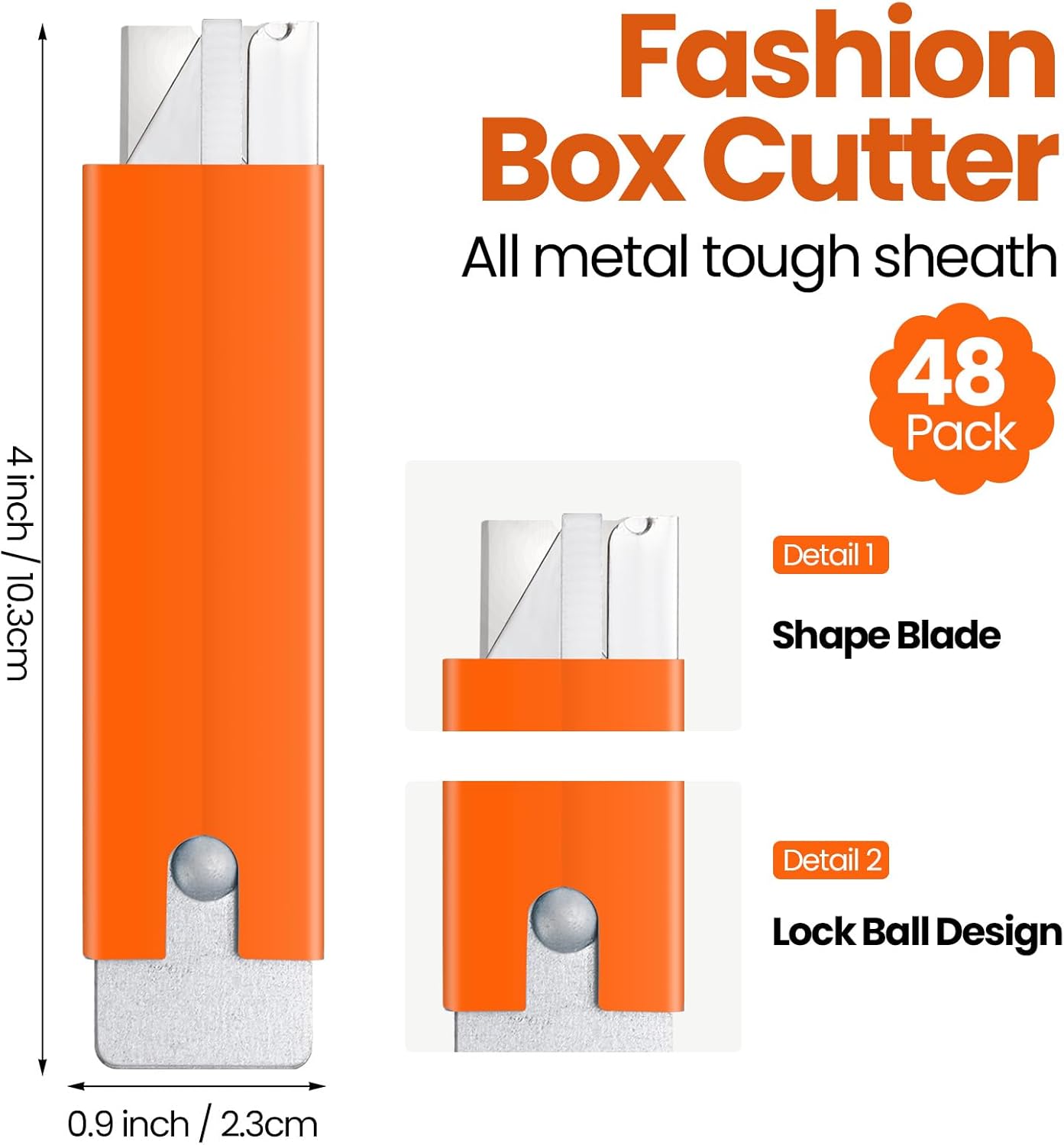 Lasnten 48 Pieces Box Cutters Bulk Retractable Cardboard Cutter Single Edge Handy Mini Box Knife Razor Blade Cutter Iron Body Utility Knife for Paper Packages Letter(Orange)