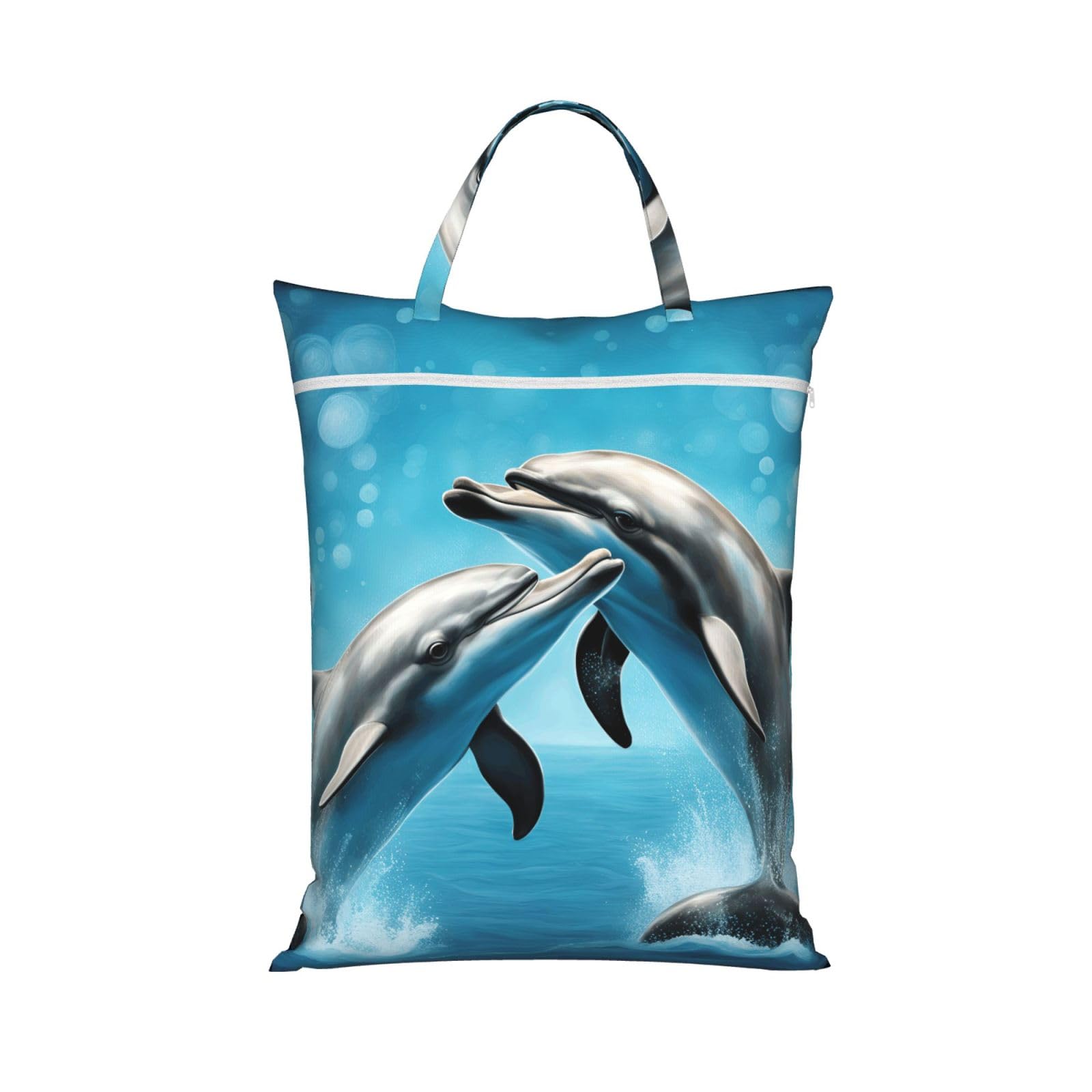 Dolphins In Love Print Travel Laundry Bag Foldable Lightweight Camping Beach Dorm Weekend Getaways