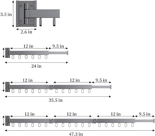 Miniatura 5 de Perchero plegable triple con brazo extendido, estante de secado de ropa montado en la pared para secar al aire, perchero plegable retráctil para
