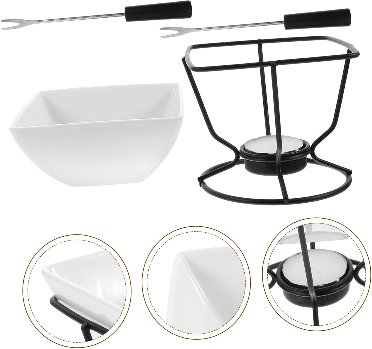 Ceramic Chocolate Melting Pot Set White for Cheese Fondue DIY Baking