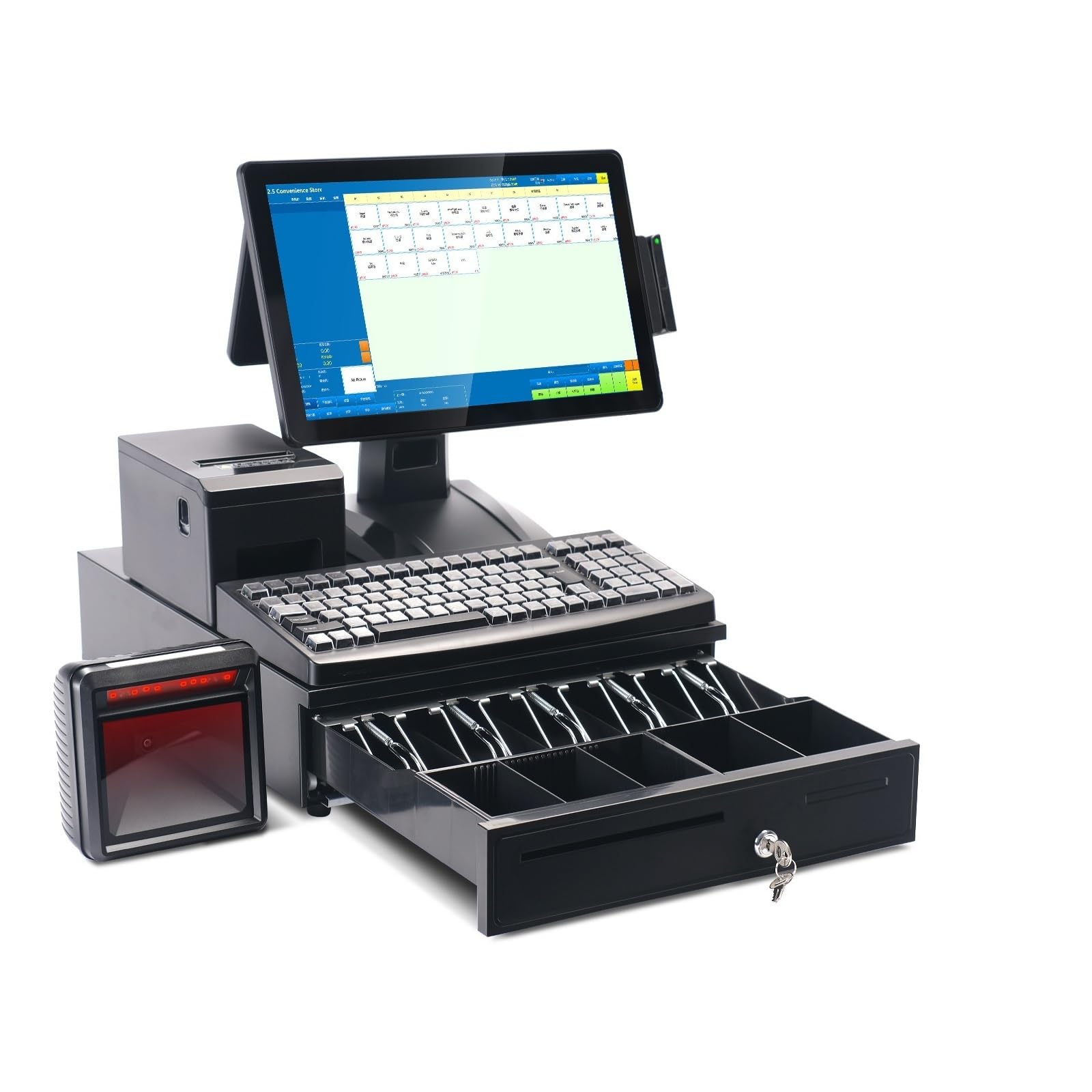 Registratori di cassa, Registratore di cassa da 15,6 pollici a doppio schermo, macchina POS, registratore multilingue