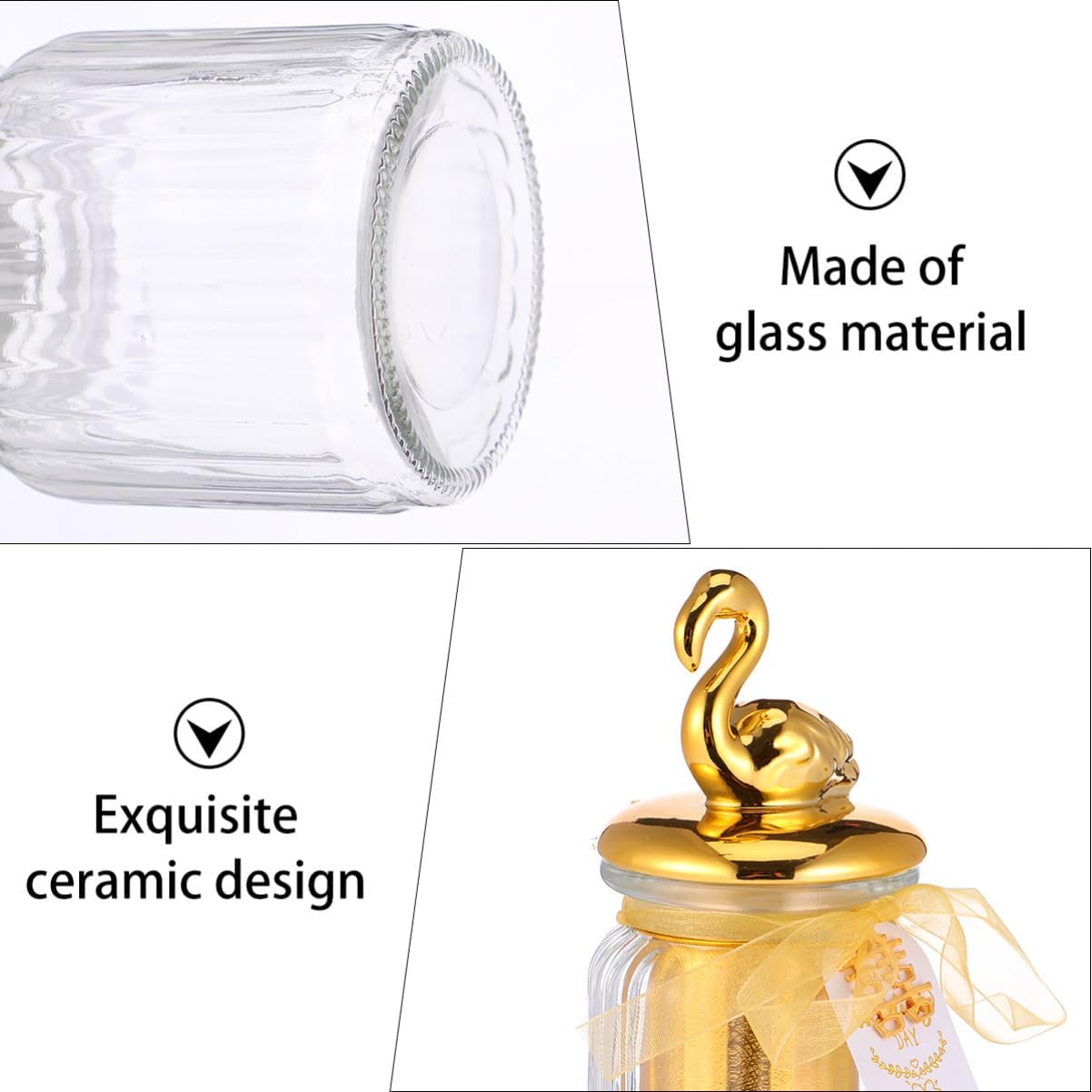 Ceramic Candy Jar with Glass Lid and Gold-tone Closure, Flamingo Animal Design Candy Storage Can for Wedding Party Favors and Event Snacks Container