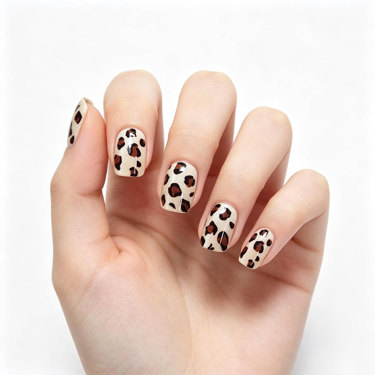 Press on Nails Classic Leopard Print Short Square Fake Nails