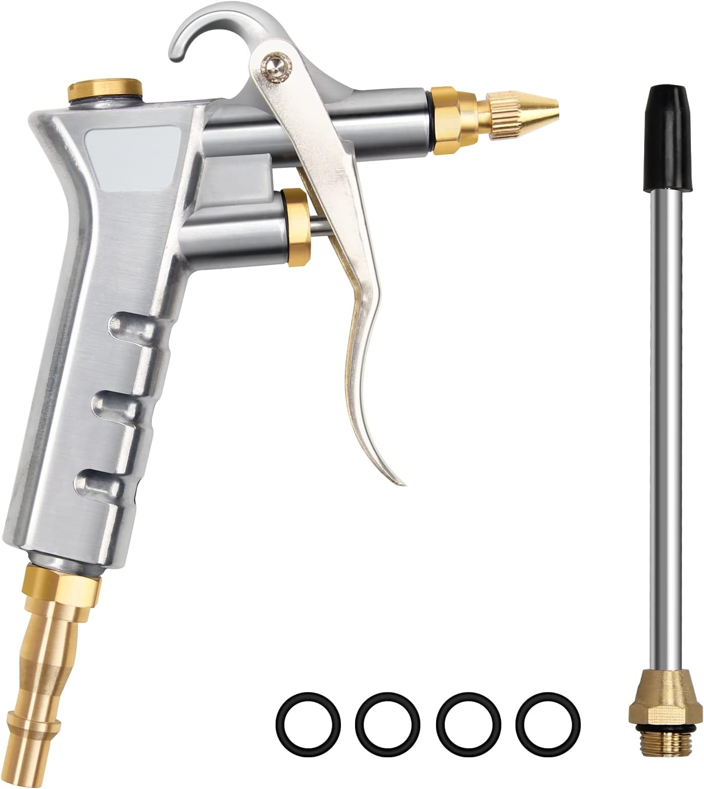 Air Blow Gun, Industrial Air Compressor Nozzle Duster Blow Gun Cleaner, Include 1 PCS Air Flow Extension Nozzle, 4 PCS Silicone Sealing Rings