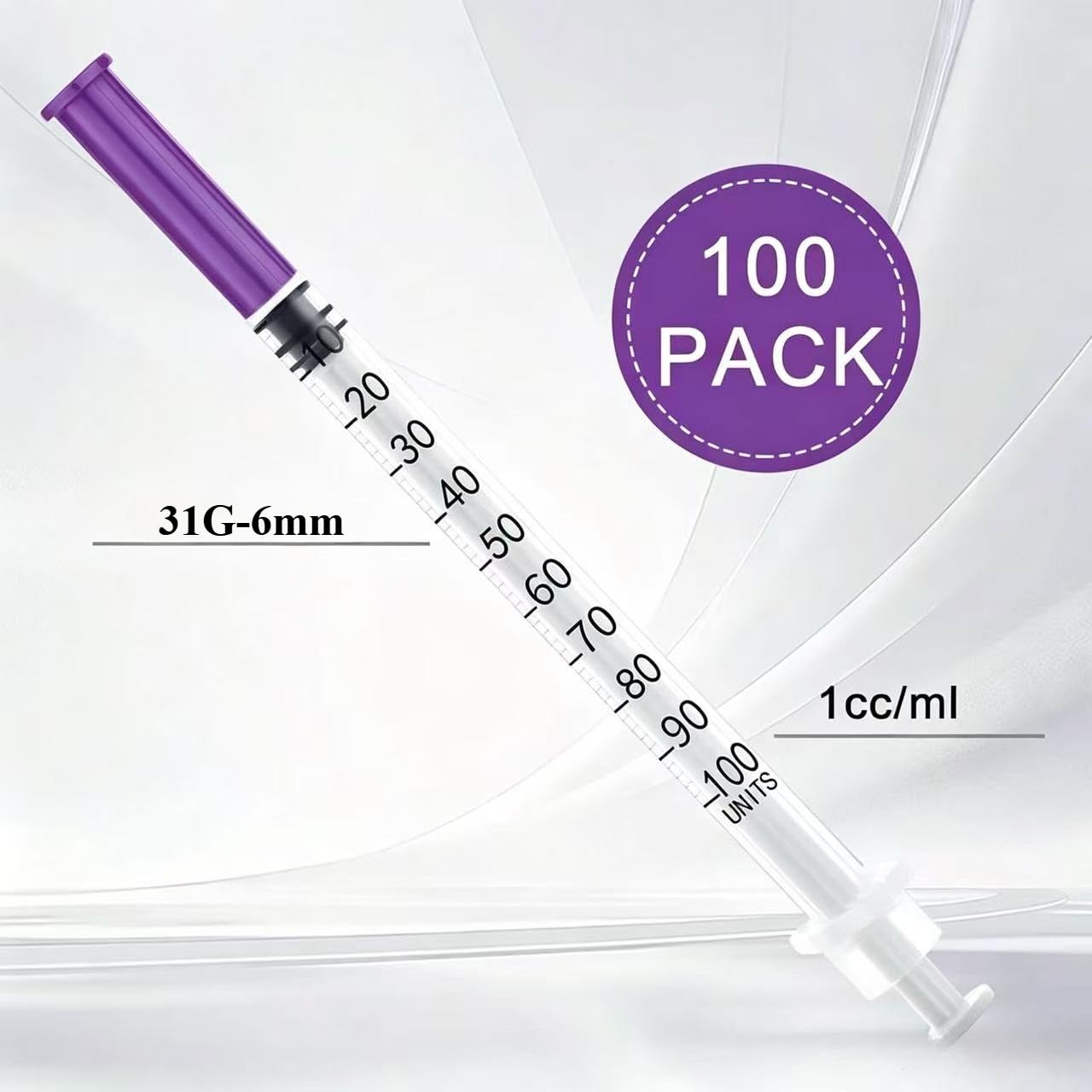 Paquete de 100 unidades de jeringas de plástico de 1 ml/cc con aguja de 31G x 6 mm, herramientas de medición de usos múltiples, envueltas individualmente
