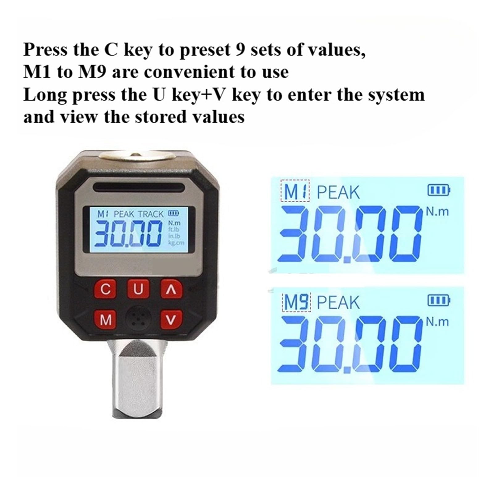 Tester for misuratore di coppia digitale, avviso display a colori, strumento for test di coppia con chiave chilogrammo Visualizzazione intuitiva(17-340)