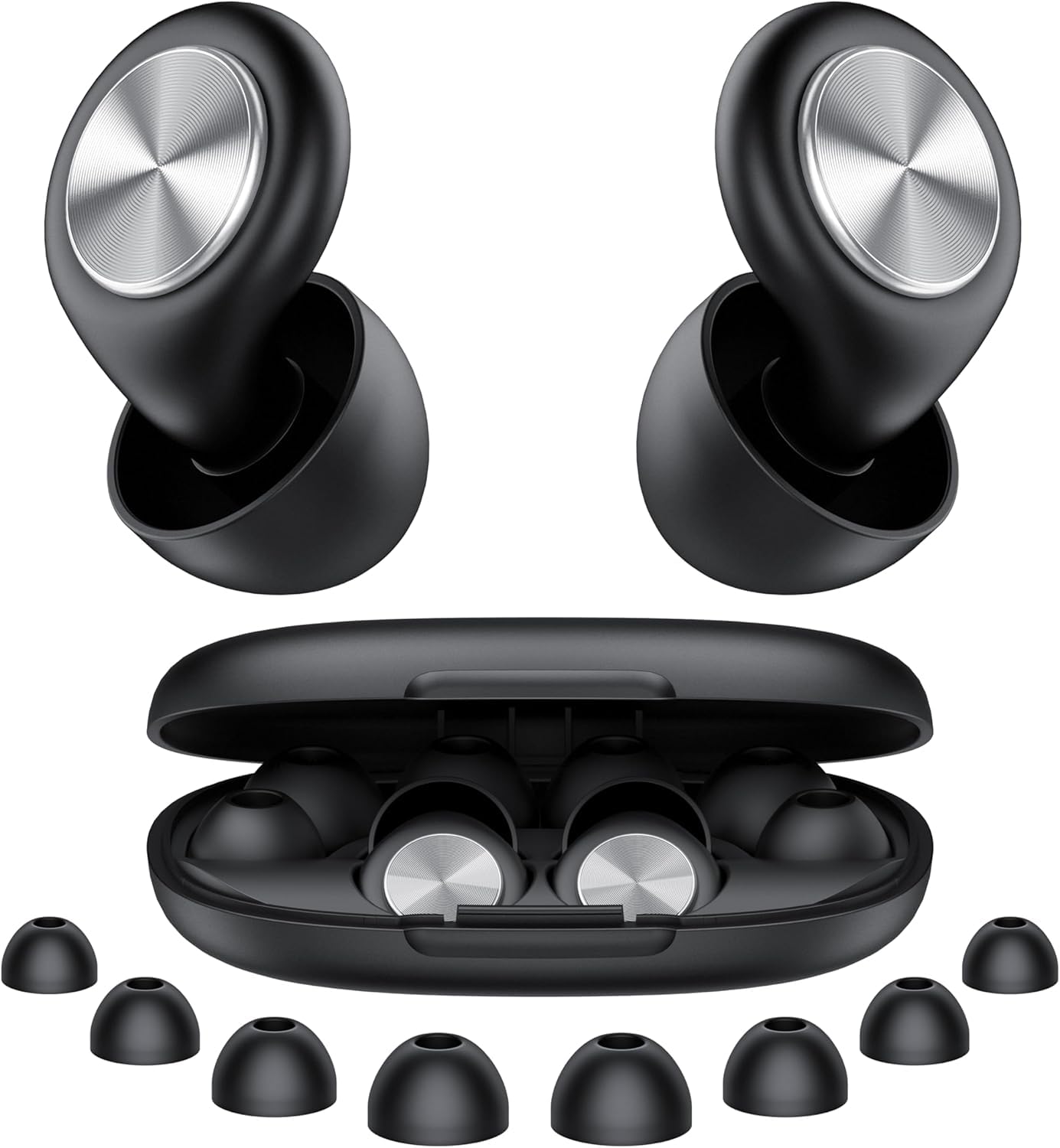 Ear Plugs for Sleeping Noise Cancelling -45dB, Soft and Reusable Silicone Hearing Protection Earplugs with 8 Eartips and Carrying Case, for Sleeping, Concert, Working, Studying, Traveling (Black)