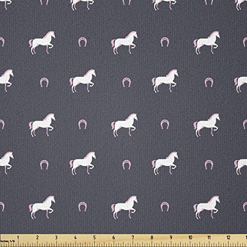 Ambesonne 馬の生地 ヤードごと 動物柄 崇高なムスタングシルエット 野生動物 馬蹄 抽象 ストレッチニット生地 衣類 裁縫 アートクラフト 1ヤード パープルグレー