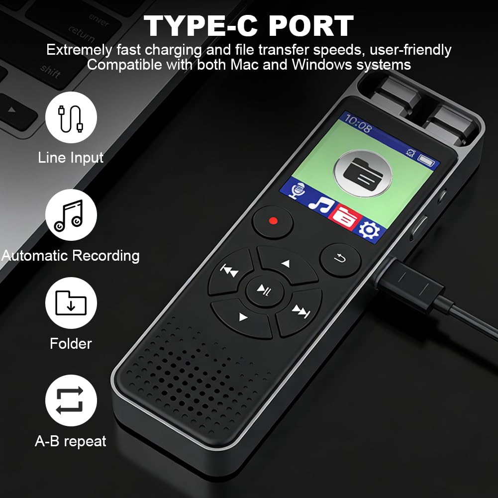 Grabadora de voz de 128 GB, mini grabadora con reproducción y grabadora de voz controlada por voz, con cancelación de ruido para presentación/entrevistas/clases/reuniones
