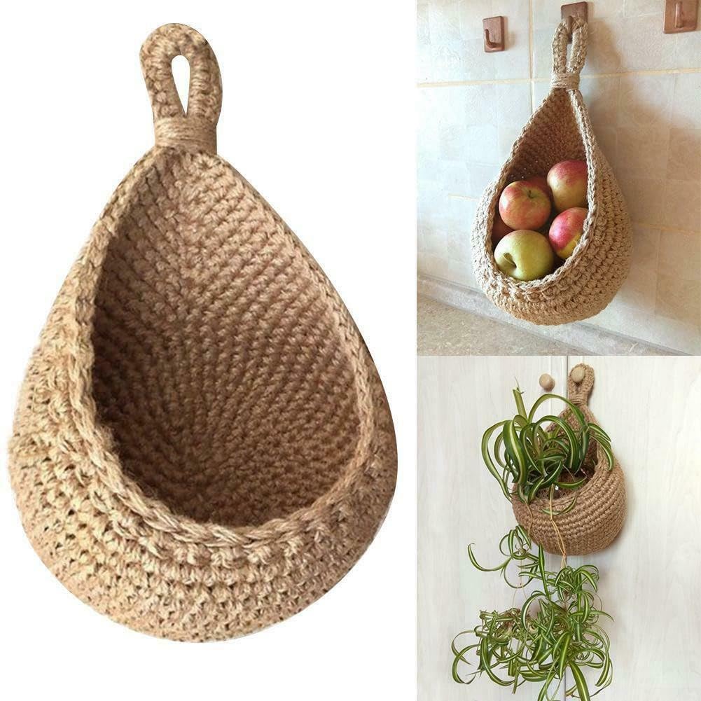 Jute Hängekörbe Zur Aufbewahrung – Handgefertigte Wandkörbe Für Gemüse, Obst & Küchen-Utensilien