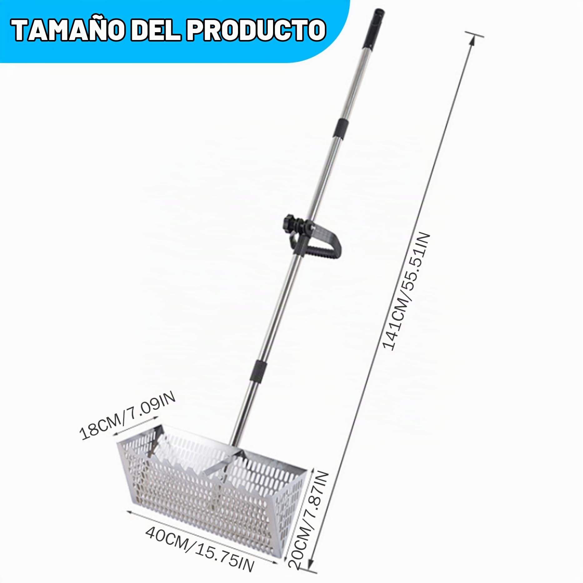 Rake de Arena Hueco de Acero al Carbono de Arena con Dientes romos y tamicador Desmontable de Agarre sin Deslizamiento para jardín de Playa