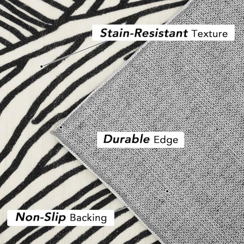 GarveeHome 8x10 Area Rugs for Living Room Washable Rug Non-Slip Low Pile Accent Rug Modern Abstract Area Rug Contemporary Indoor Soft Faux Wool Bedroom Rug for Dining Room Nursery Office Ivory/Black