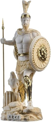 Miniatura 2 de BEAUTIFUL GREEK STATUES Ares Mars God of War Zeus Son Estatua romana de alabastro tono dorado 9.84 pulgadas